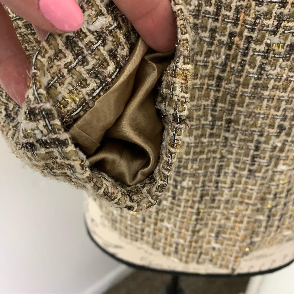 Talbots Beige Gold Metallic Zipper Front Tweed Blazer Jacket Mature Modest 2P - Picture 7 of 11
